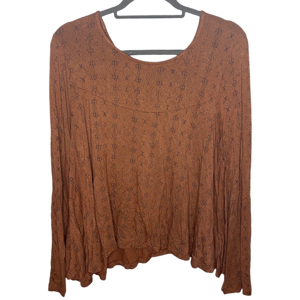 Anama Orange and Black Long Sleeve Flowy Blouse Top
